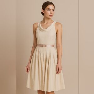 Anthropologie Moulinette Soeurs Cream Pleated Dress 8 Retro Old Money Silk Blend
